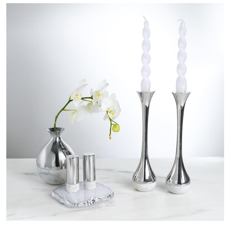 Coluna Dual Salt & Pepper, Marble & Silver, Set of 2
