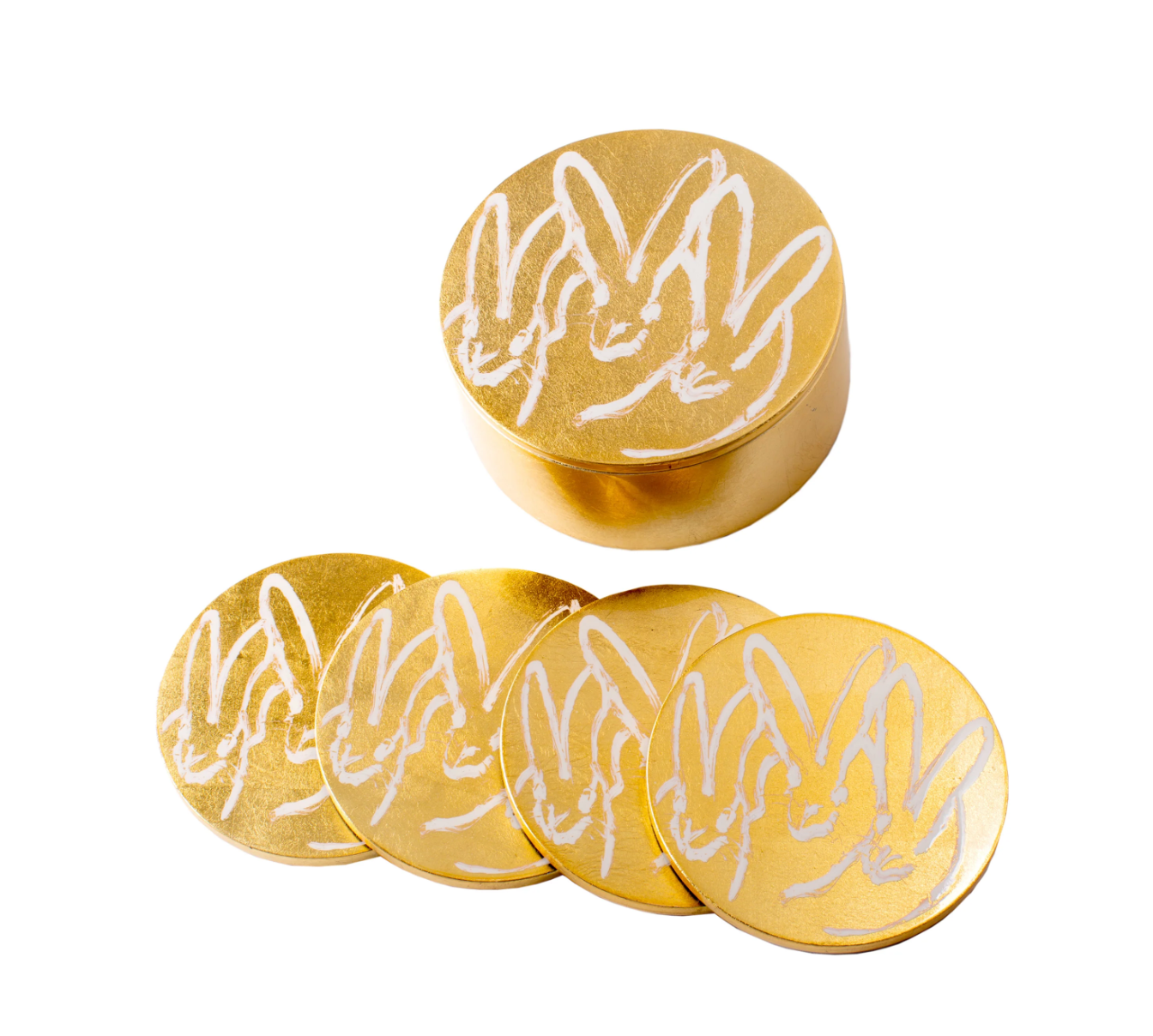 Gold Leaf Bunny Coaster Box Set with 4 Coasters