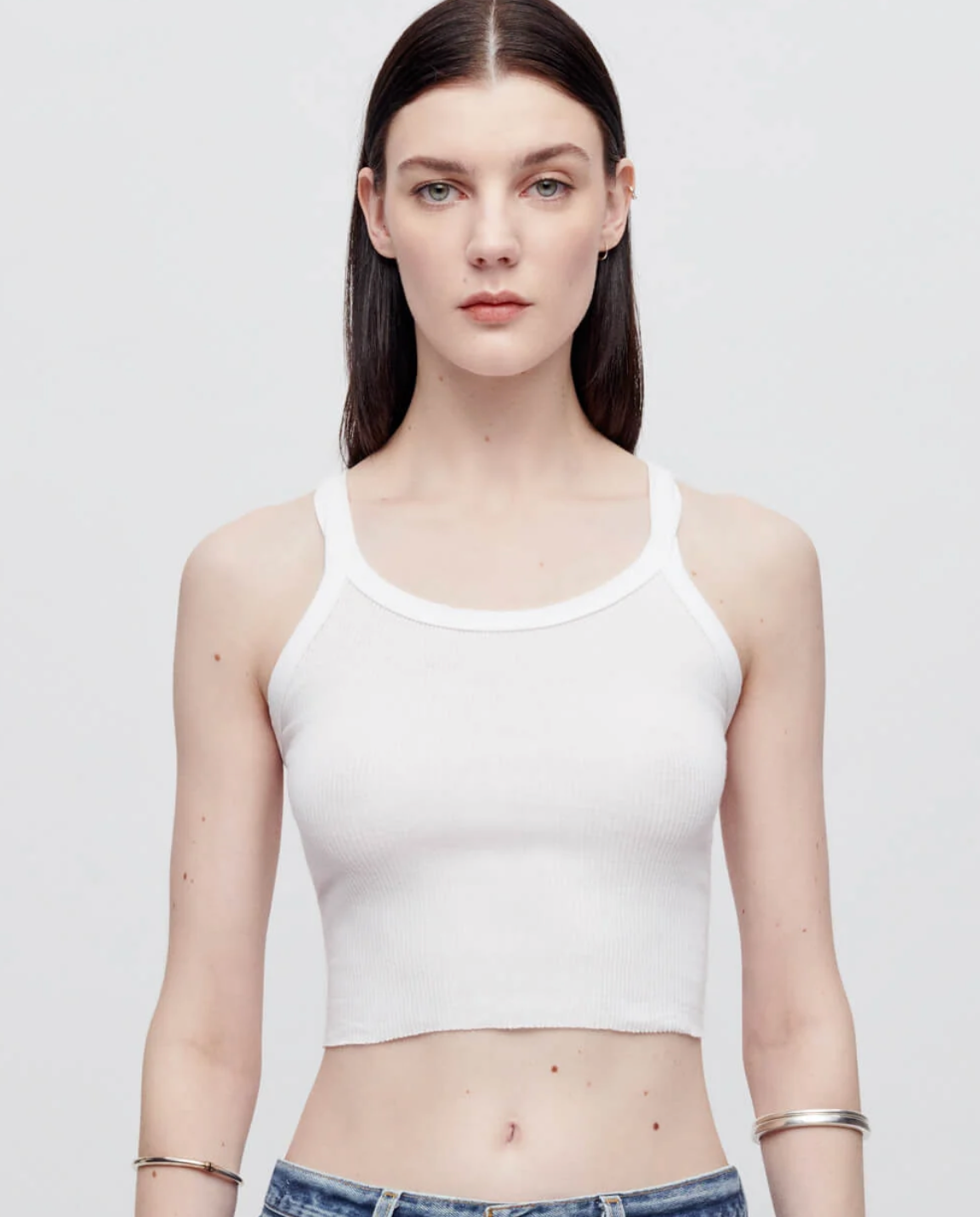Cropped Ribbed Tank Optic White