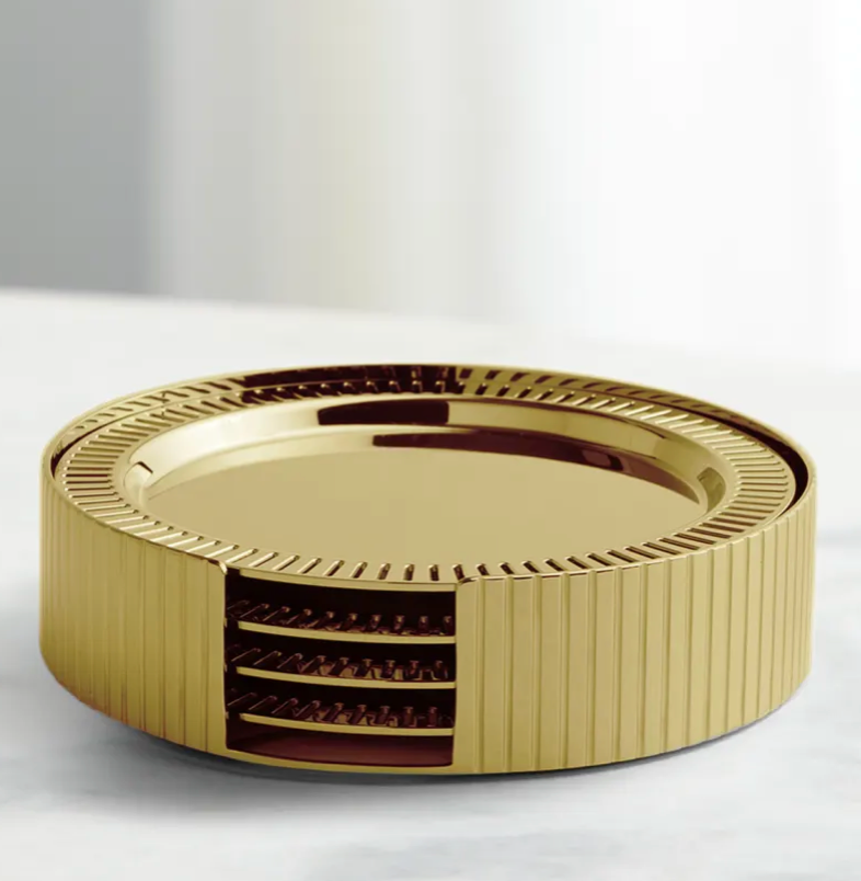 Striations Coasters in Holder, Gold, Set of 4