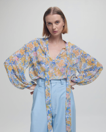 Dayna Top Green Rose Chiffon by Kika Vargas