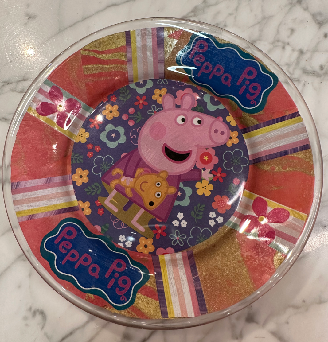 Handmade Glass Decoupage Plate "Peppa Pig" (Exclusive)