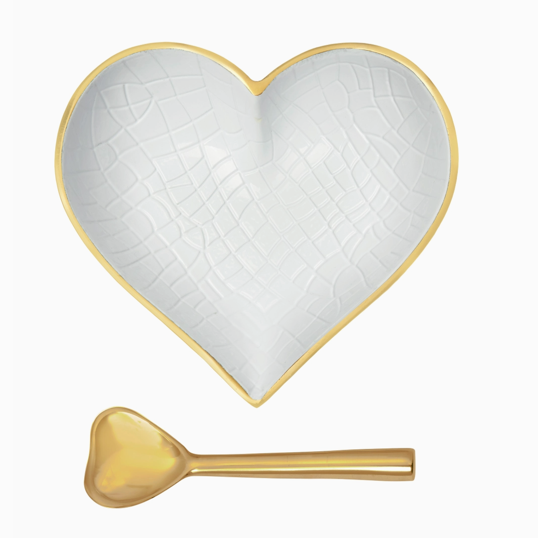 Gold and White Crock Heart with Gold Spoon