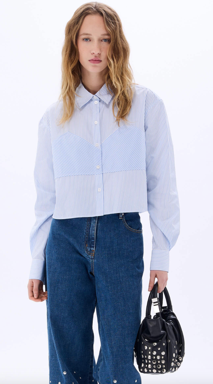 Crop Fine Stripped Long Sleeve Shirt By Sonia Rykiel