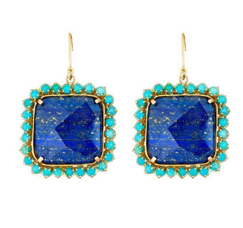 Square Lapis and Turquoise Earrings