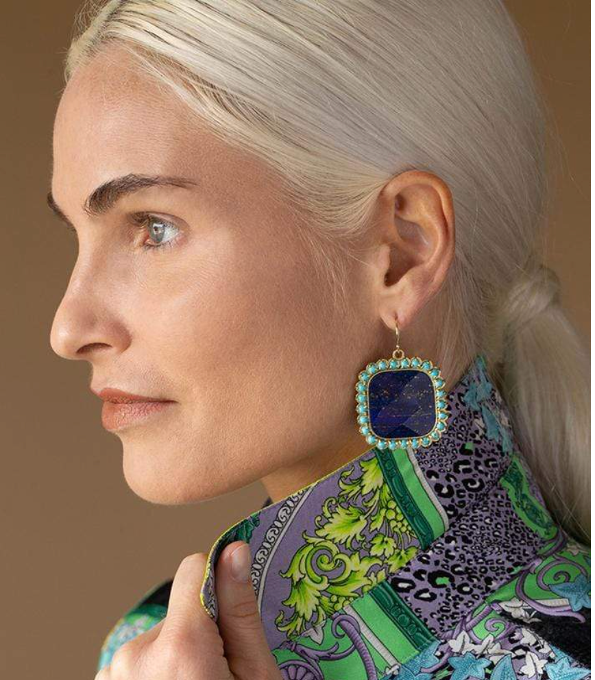 Square Lapis and Turquoise Earrings