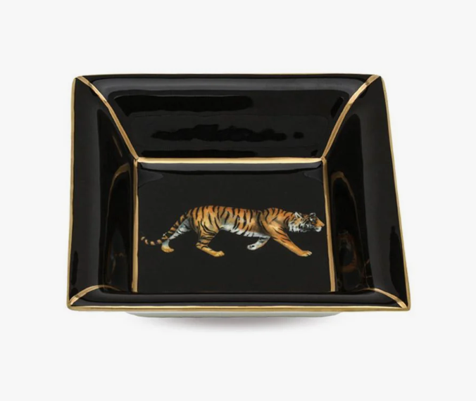 Magnificent Wildlife Tiger - Square Trinket Tray in Black