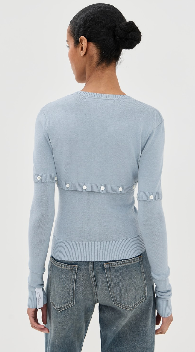 Multi Button Layer Effect Cardigan - Smoke Blue