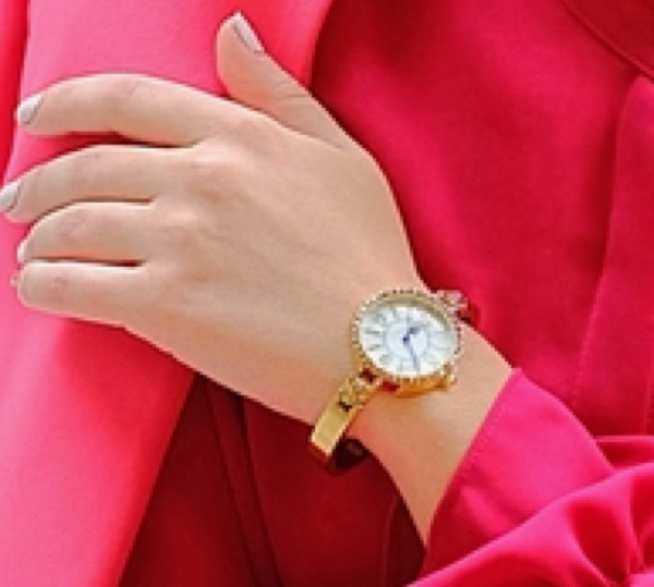 J. Crystal Embellished Gold Tone Cuff Watch