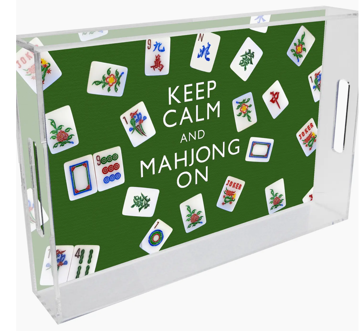 Mahjong Lucite Tray 11” x 17” (Keep Calm and Mahjong on)