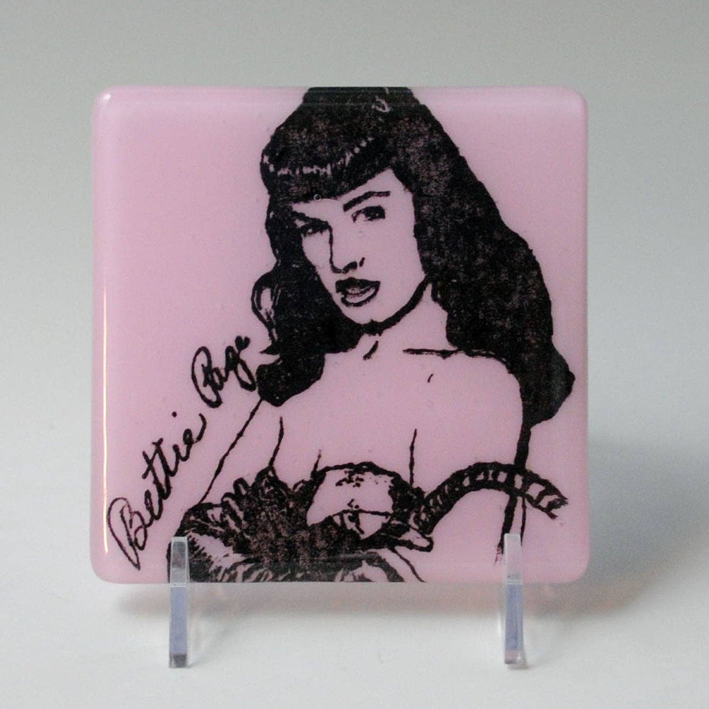 Bettie Page Fused Glass 4" Single Coaster