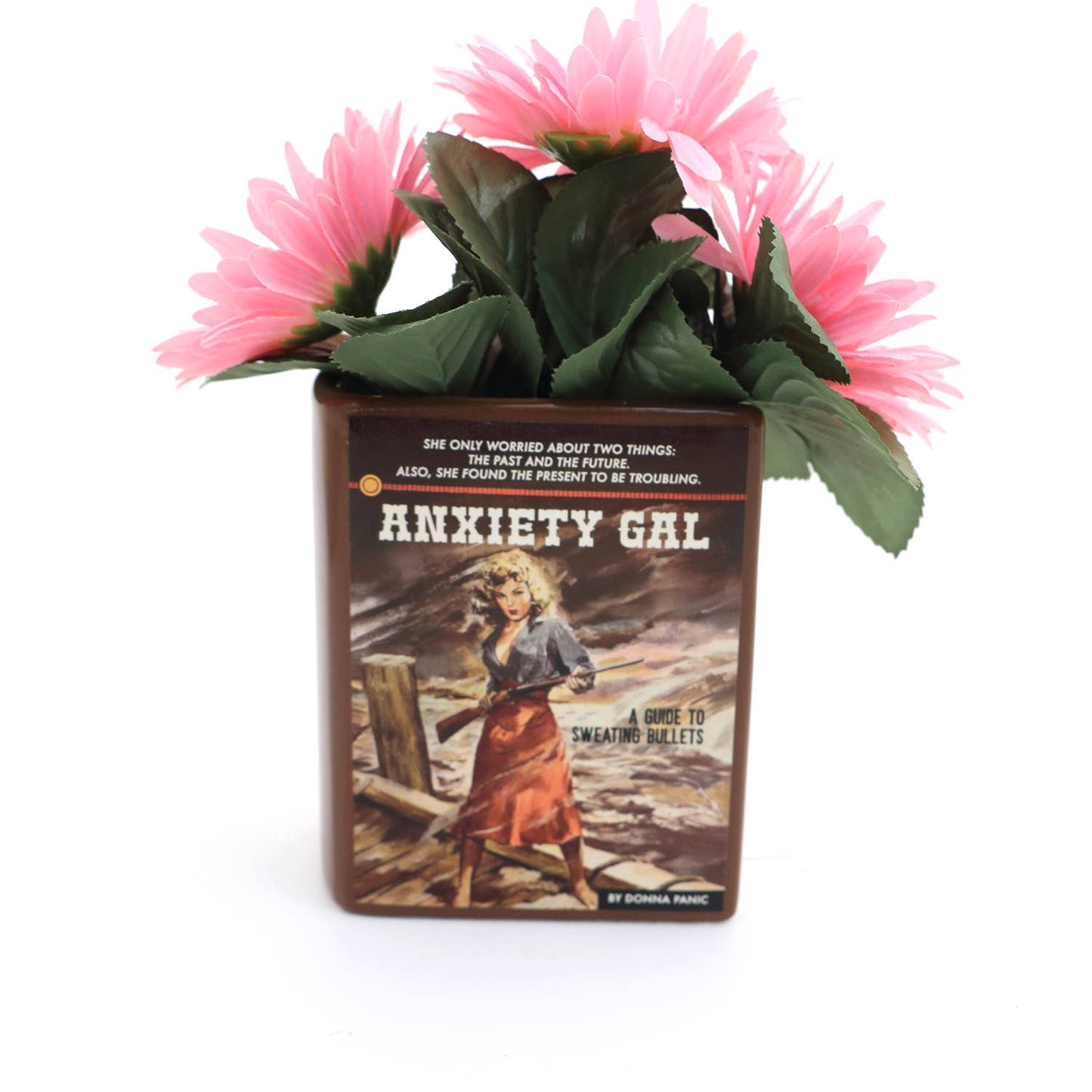 Anxiety Gal Book Vase, decoupaged, Book shaped pencil holder