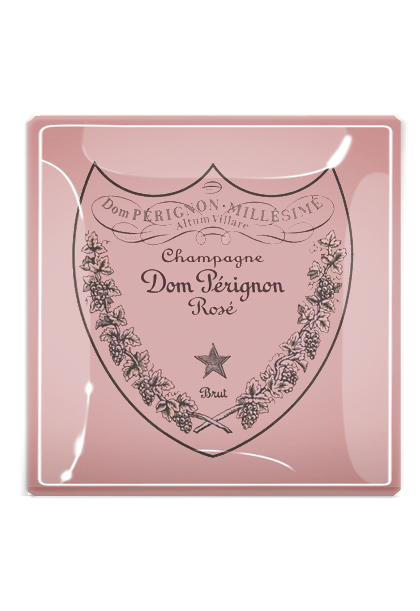 Vintage Dom Perignon Rose Decoupage Glass Tray