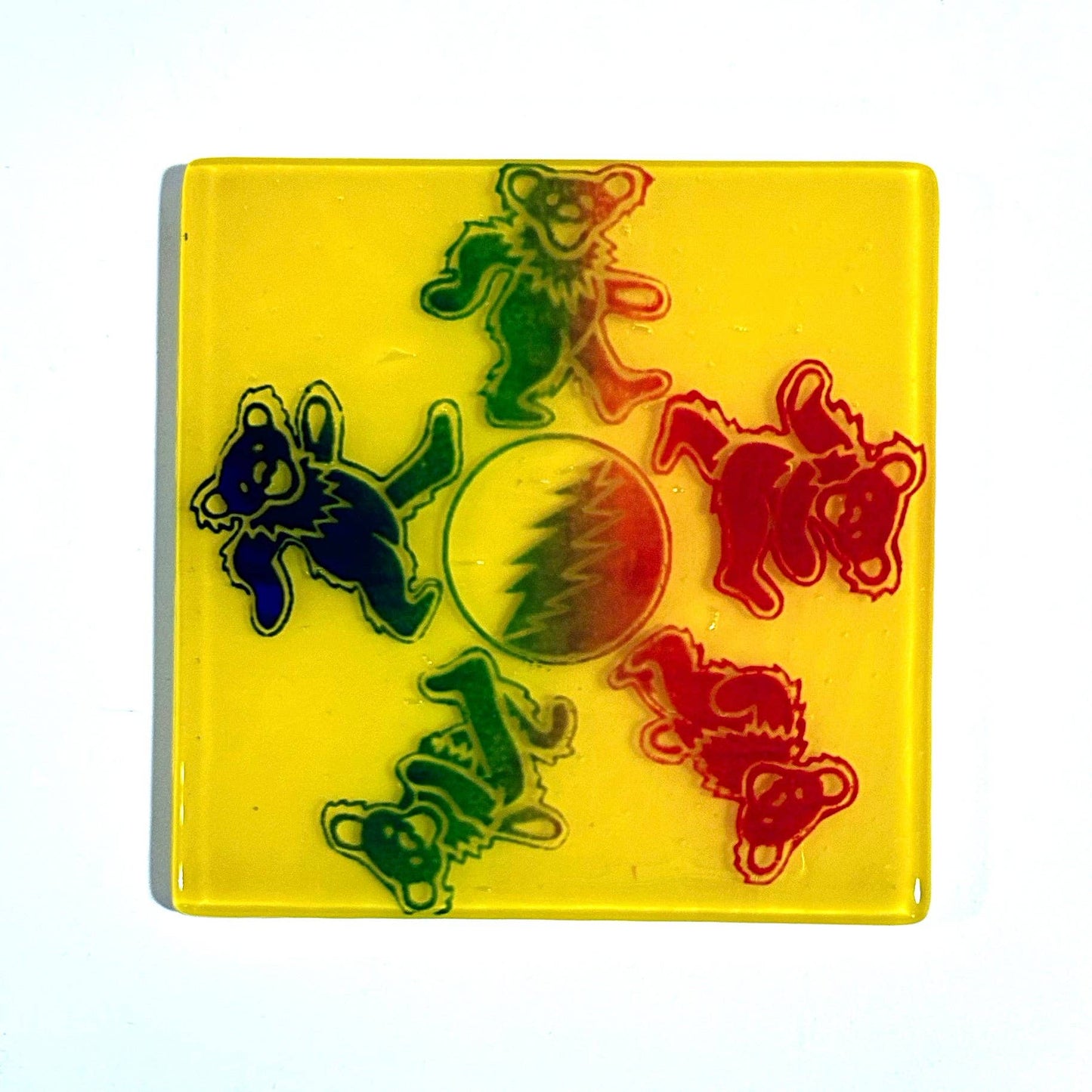 Deadhead Dancing Bears Fused Glass 4" Single Coaster