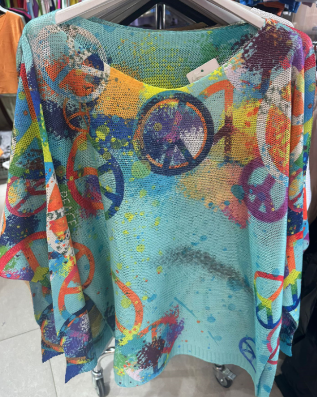 Turquoise Peace & Love Knit Printed Sweater