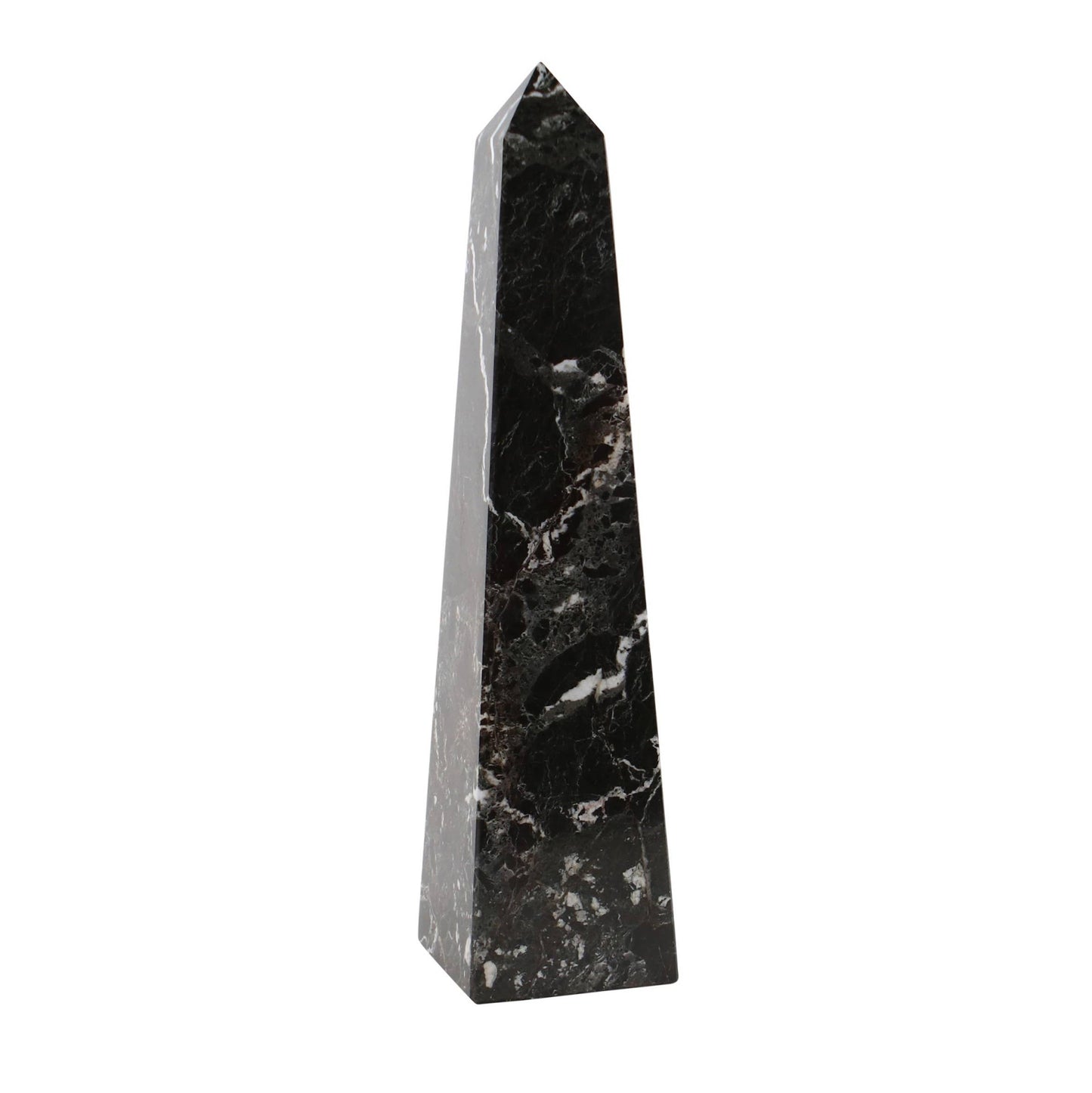 Polished Black Zebra Marble Obelisk 20”