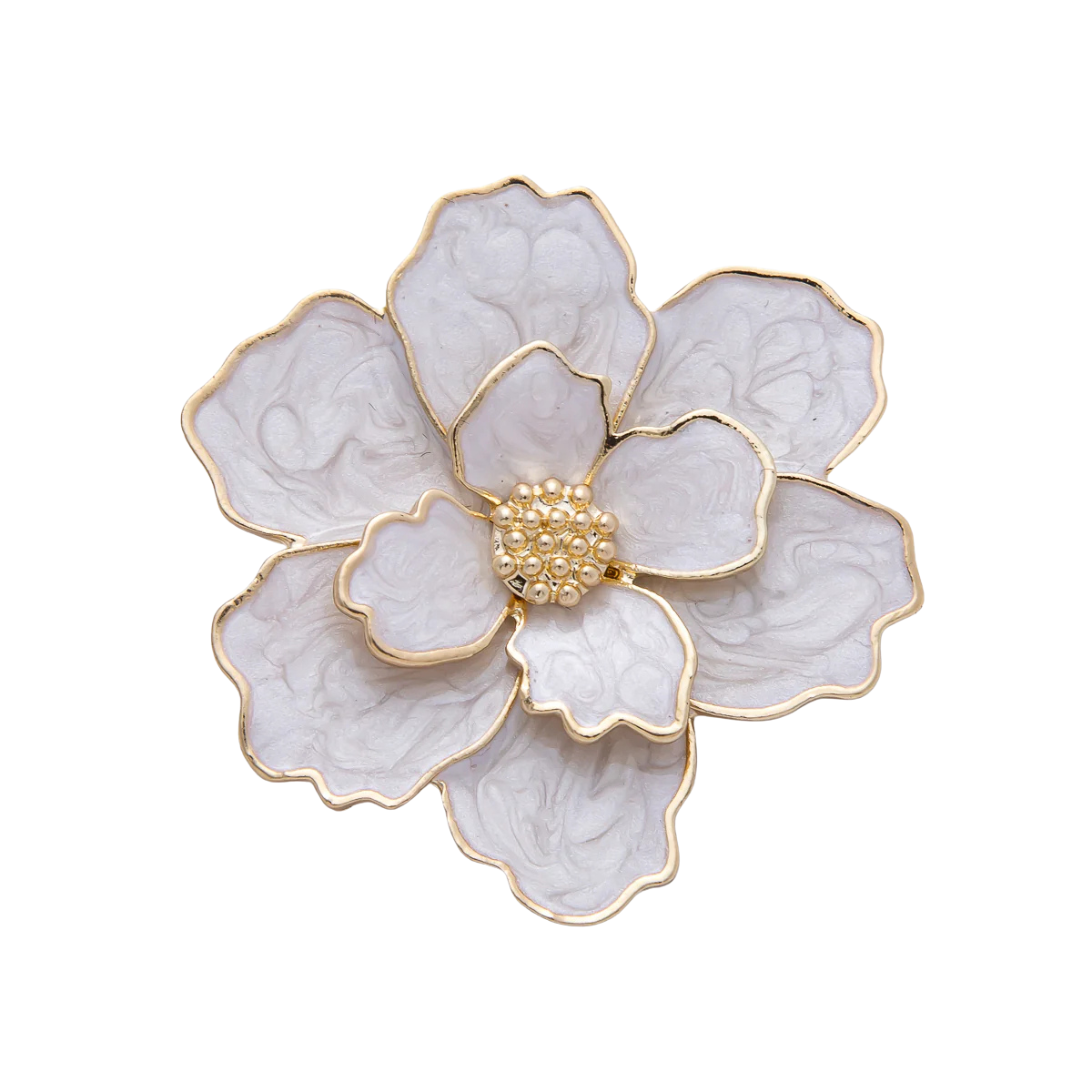 Jumbo White Pearlized Flower Enamel Gold Brooch Pin