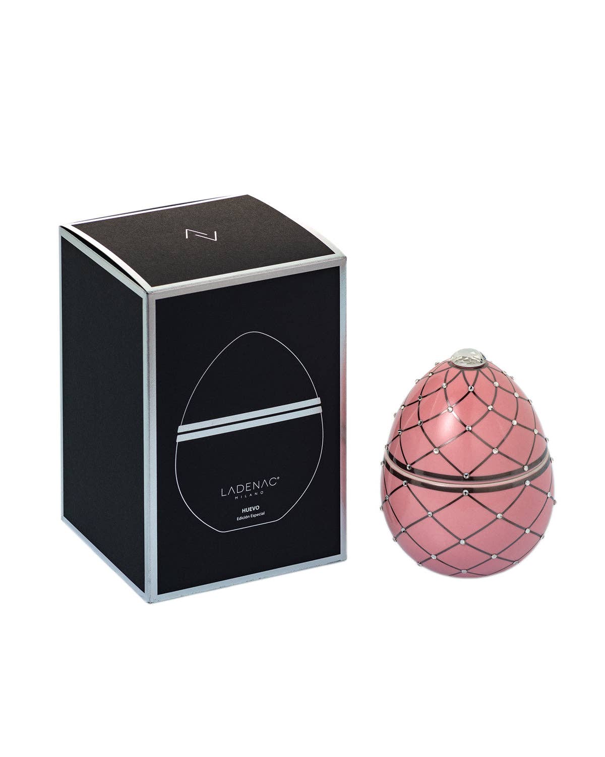 Candle in Ceramic Egg BOIS DE ROUSSIE ROSE SILVER STRIPES