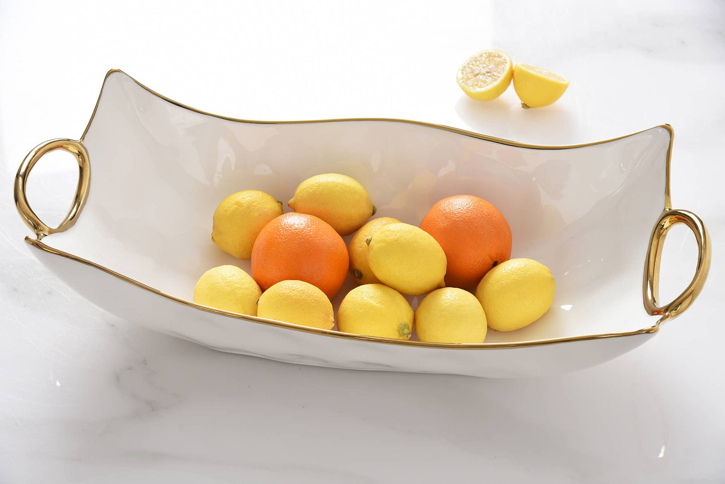 Rectangular White and Gold Centerpiece