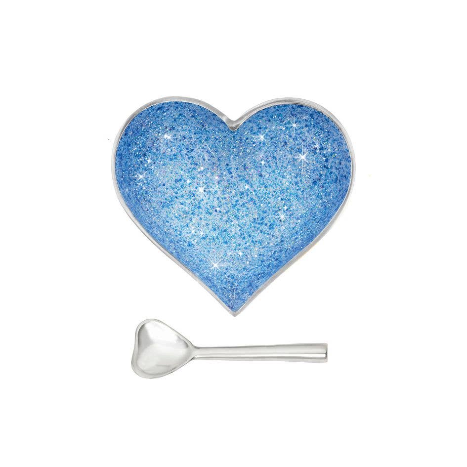 Happy Sparkly Blue Heart with Heart Spoon