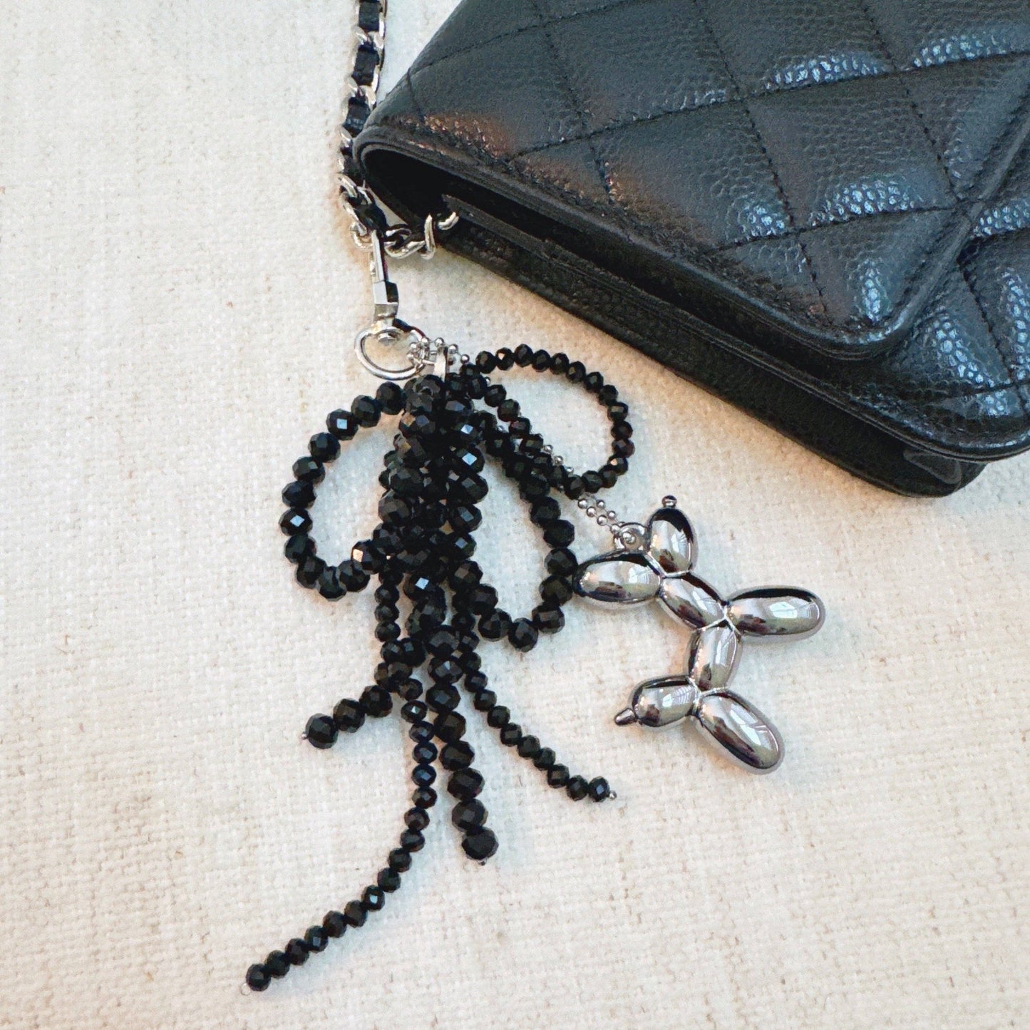 Balloon Dog Bag Charm With Beaded Bow