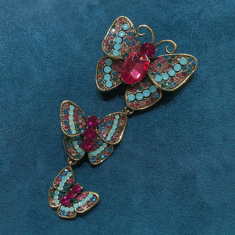 Three Butterflies Crystal Alloy Brooch