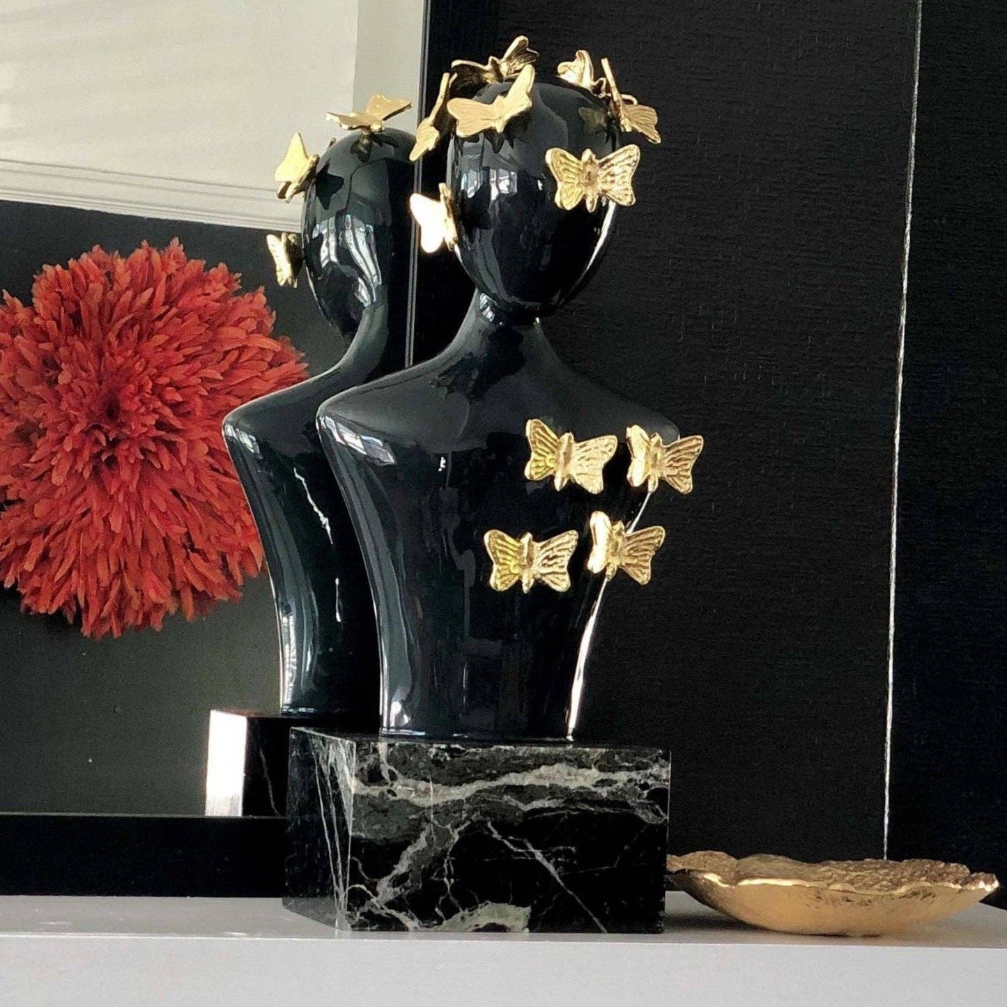 "Heart Can Change Too" Bust - Black with Gold Butterflies