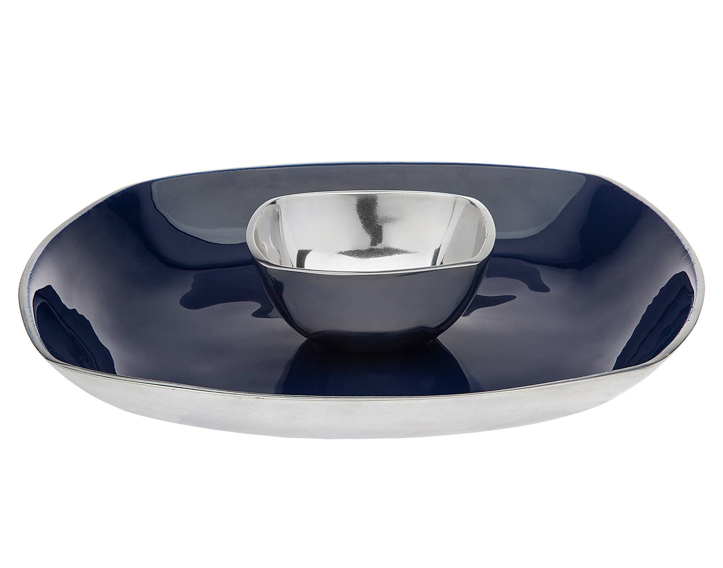 Blue Party Platter in Blue Enamel and Stainless Steel