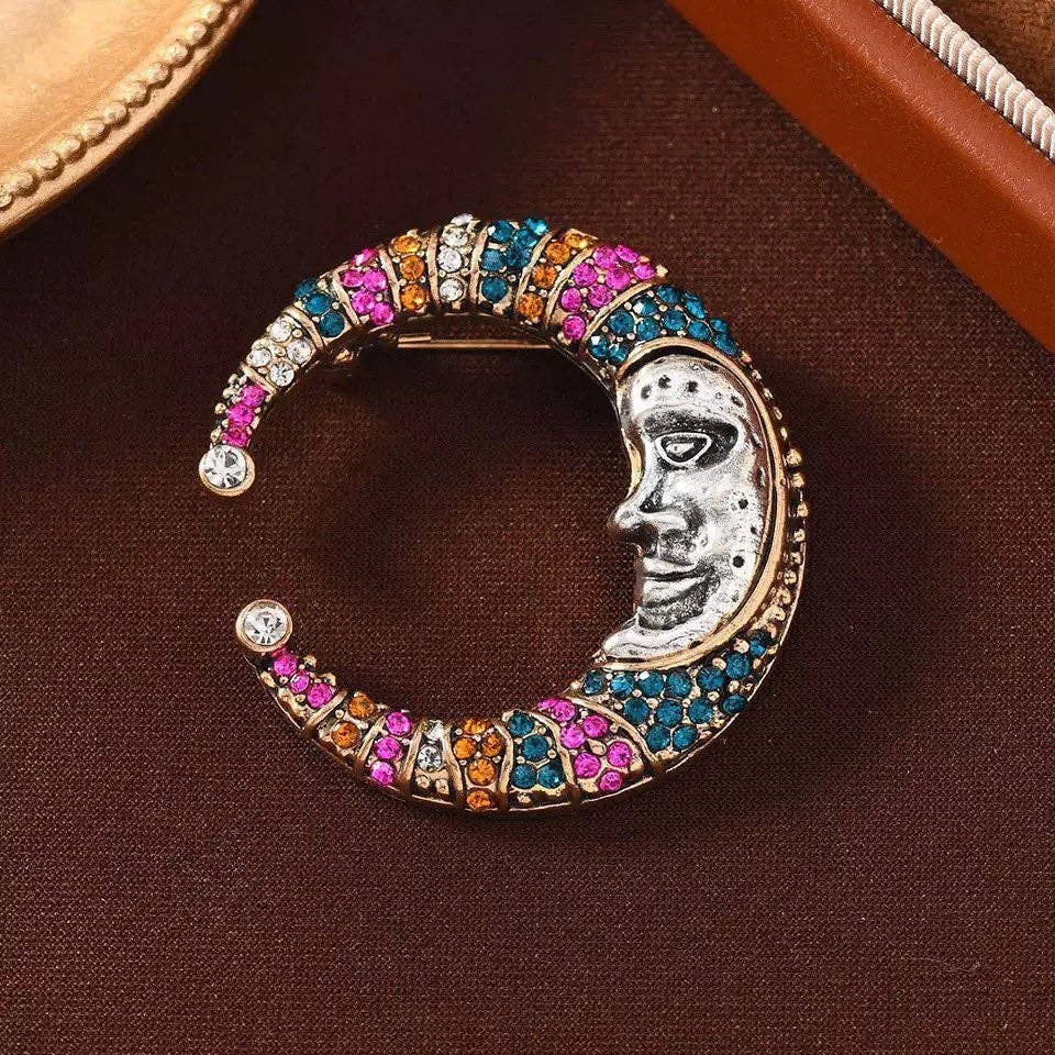 Clown Moon Alloy Rhinestone Brooch PA5926