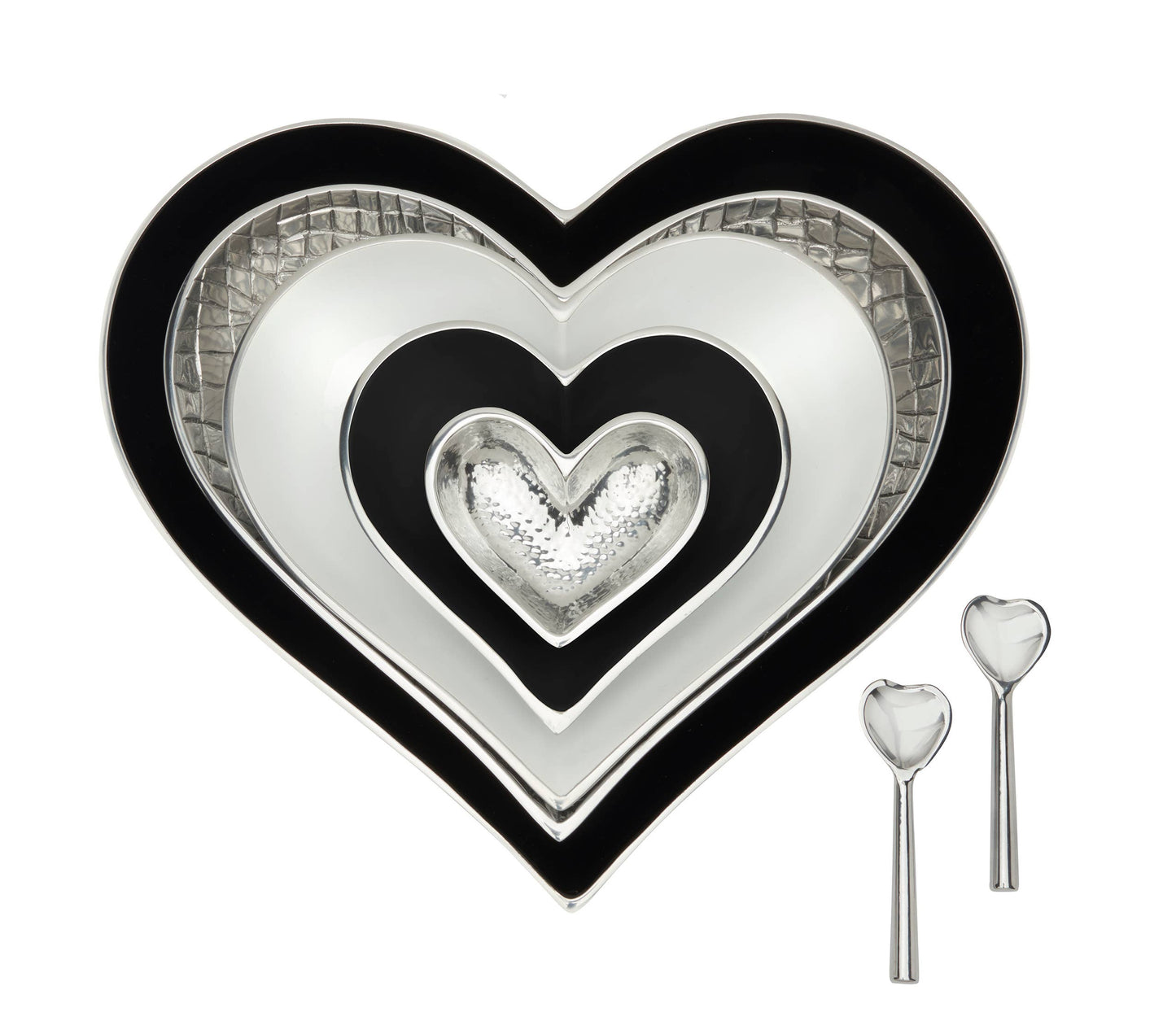 5 Hearts Set with 2 Heart Spoons - Black & White