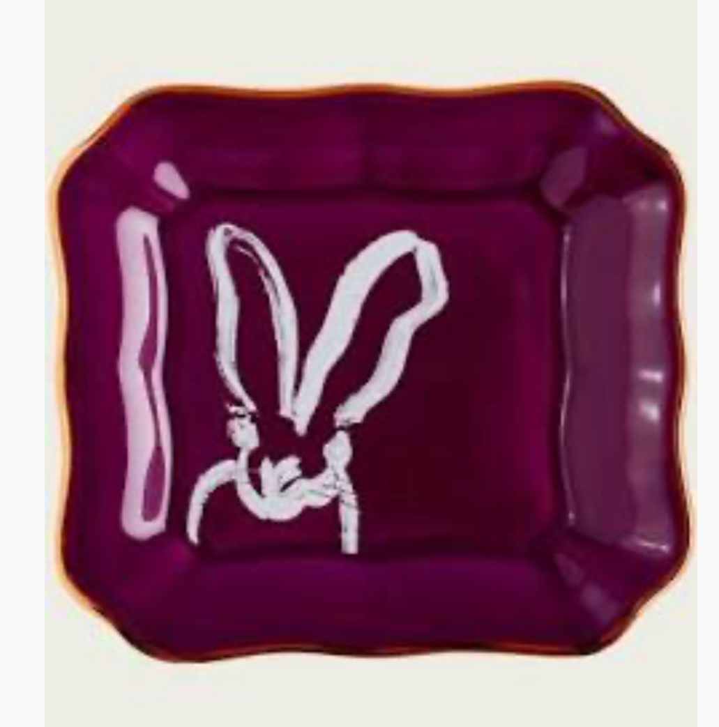 Bunny Portrait Plate with Hand-Painted Gold Rim - Aubergine