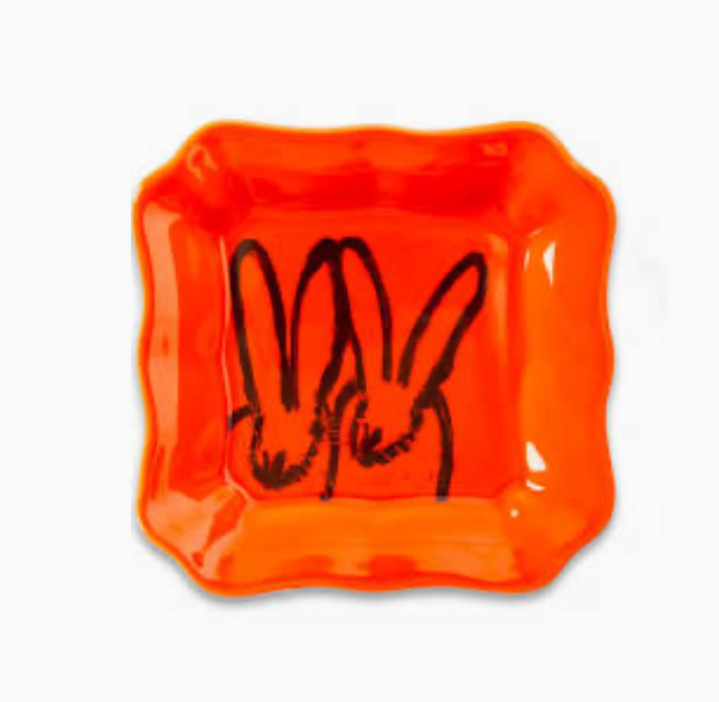 Bunny Portrait Plate with Hand-Painted Gold Rim - Orange