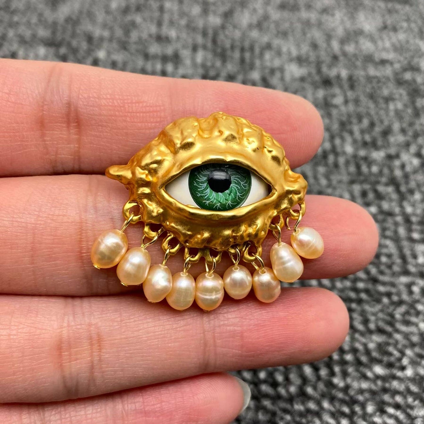 Vintage Pearl fringe Evil Eye Matte gold plating  Adjustable Ring