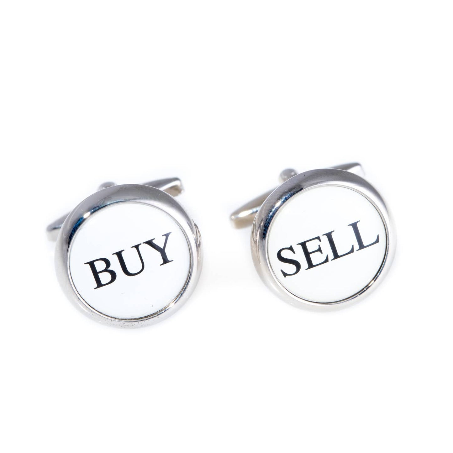 Rhodium "Buy & Sell" Cufflinks