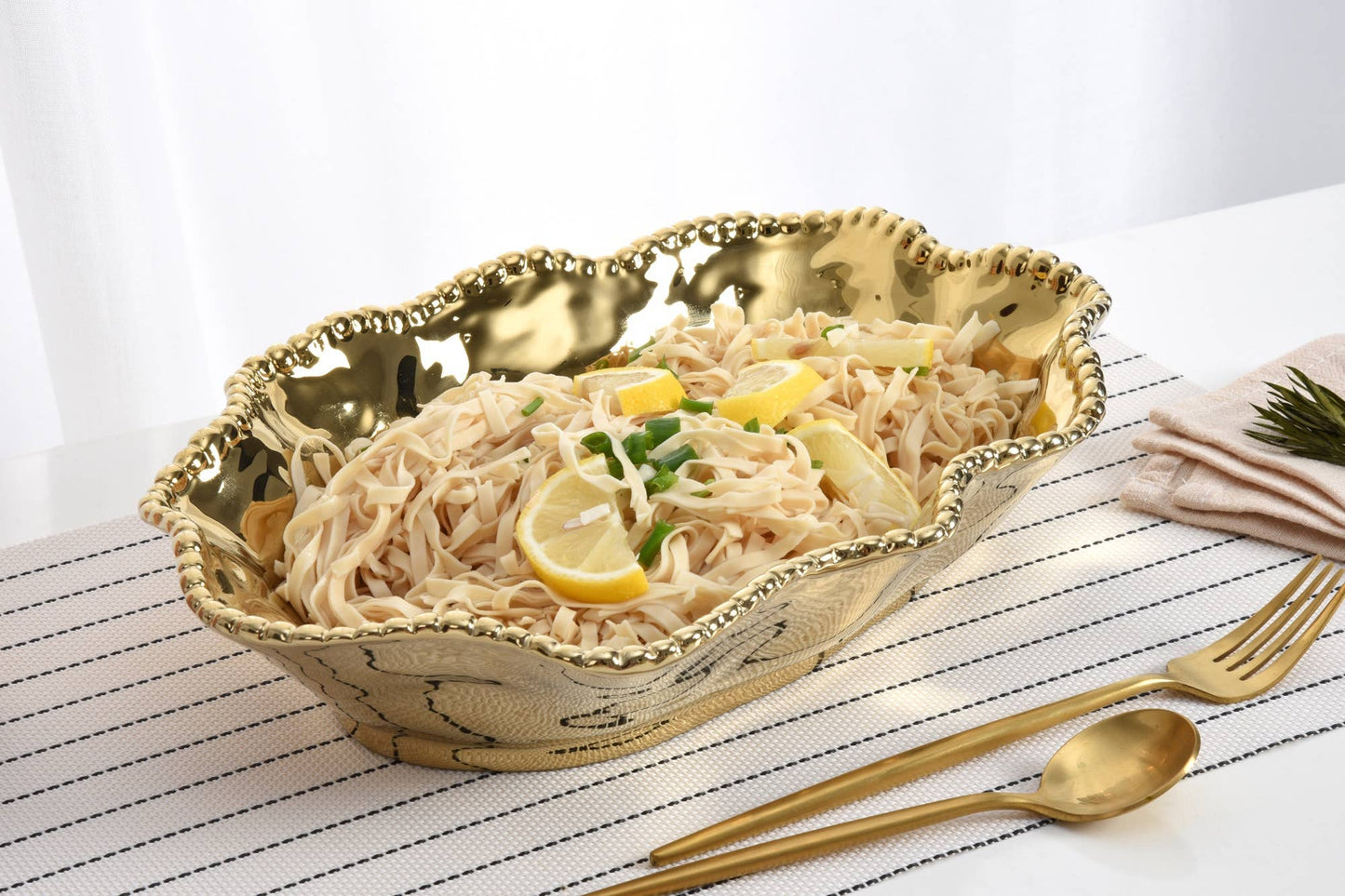 Scalloped Edge Serving Bowl in Gold Porcelain