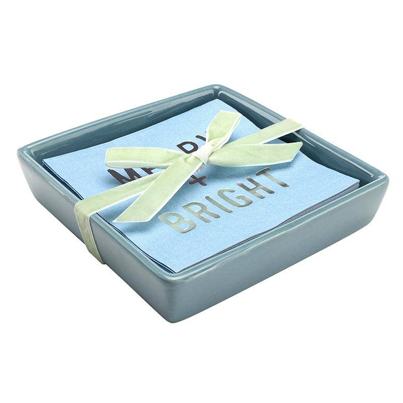 Face to Face Ceramic Tray + Napkins - Merry & Bright