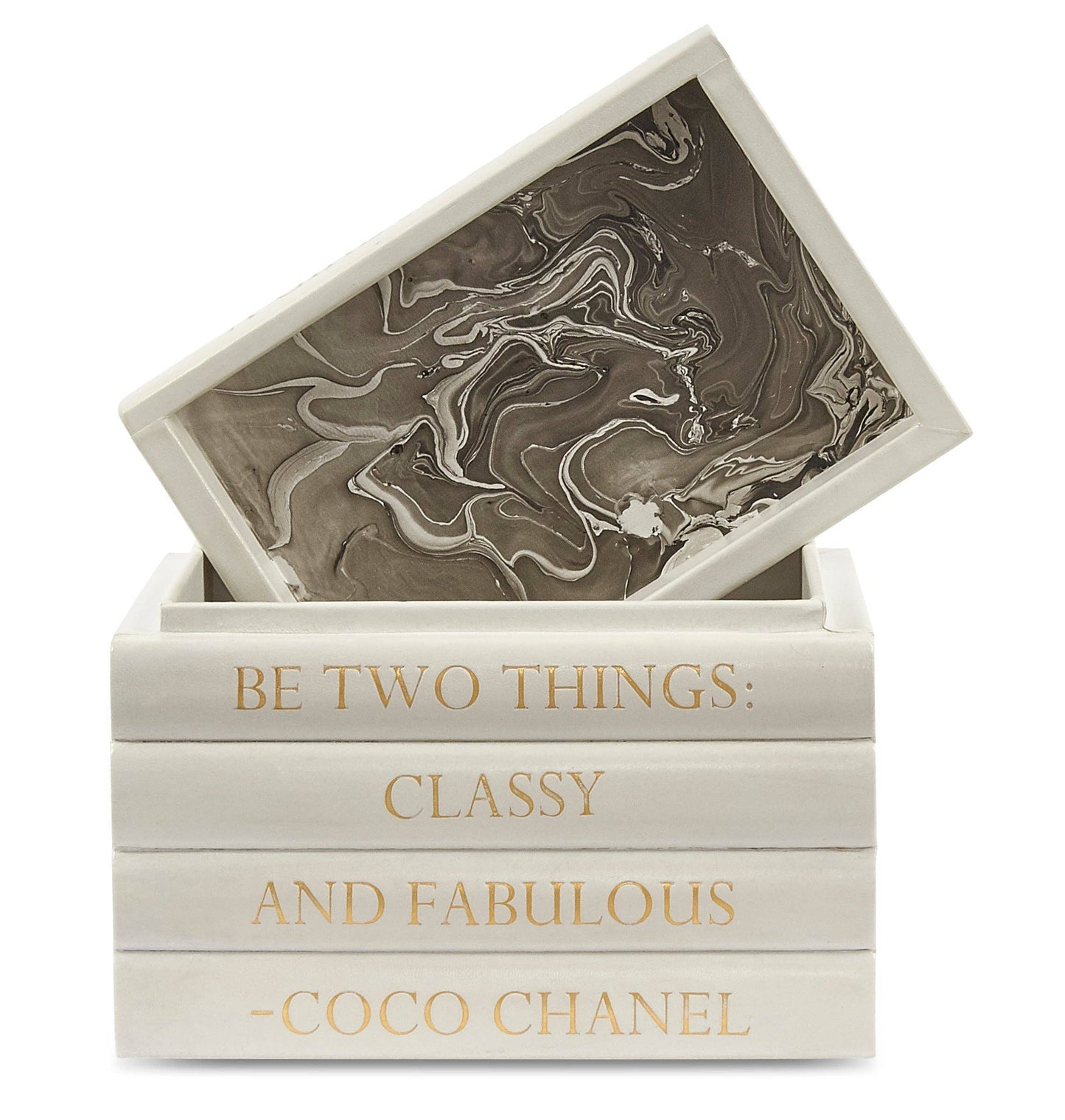 White Leather Bound Box with Coco Chanel Quote