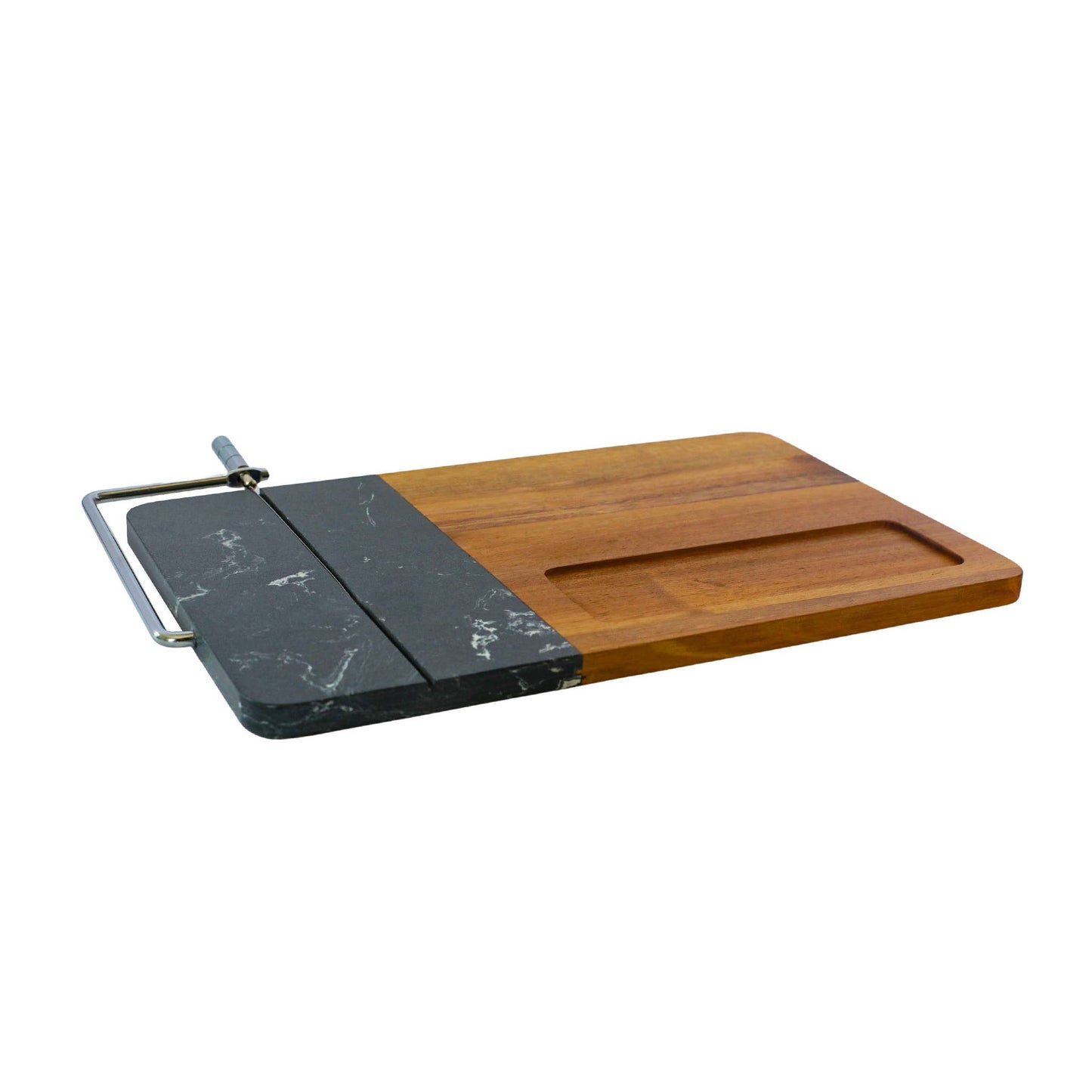 Black Marble and Acacia Wood Cheese Board with Slicer