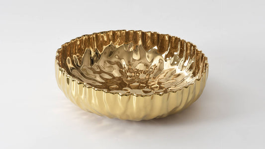 Extra Large Gold Shallow Bowl in Porcelain