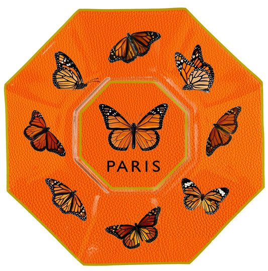 Monarchs Orange Decoupage Glass Plate