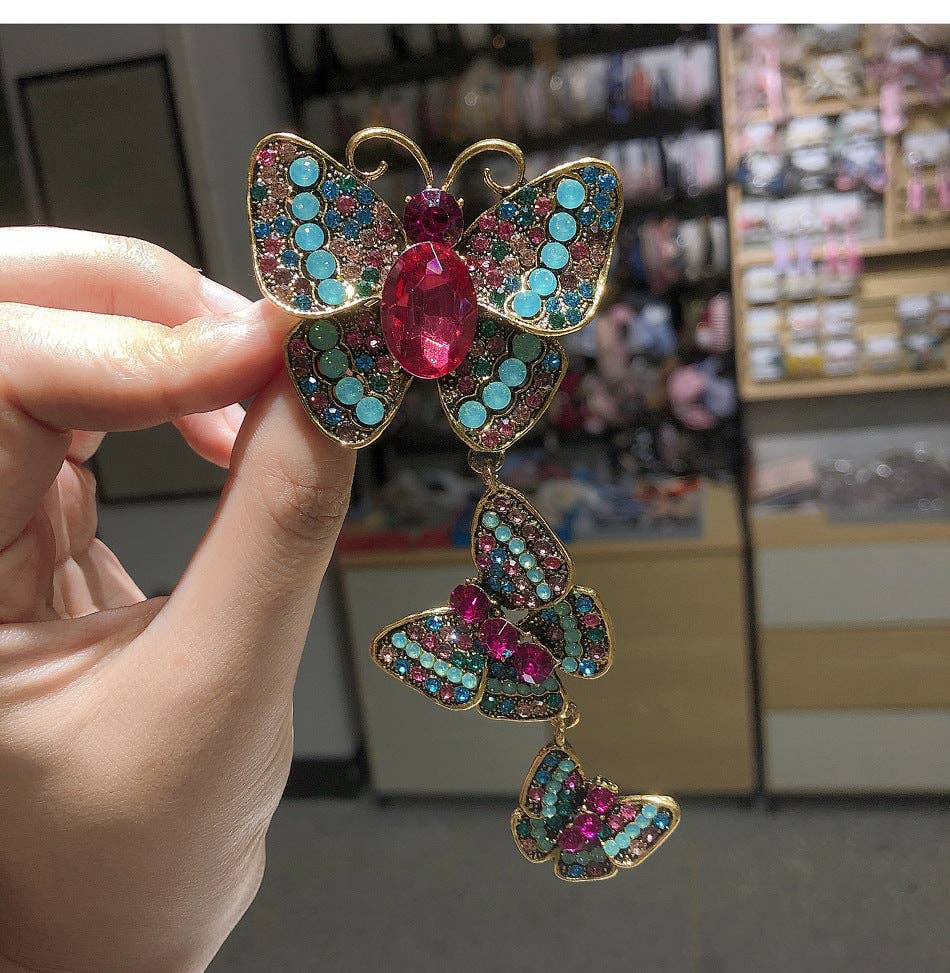 Three Butterflies Crystal Alloy Brooch