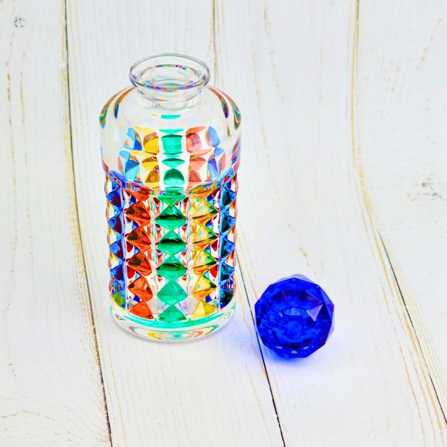 Diamond Italian Crystal Decanter, Hand-Painted, Made in Italy