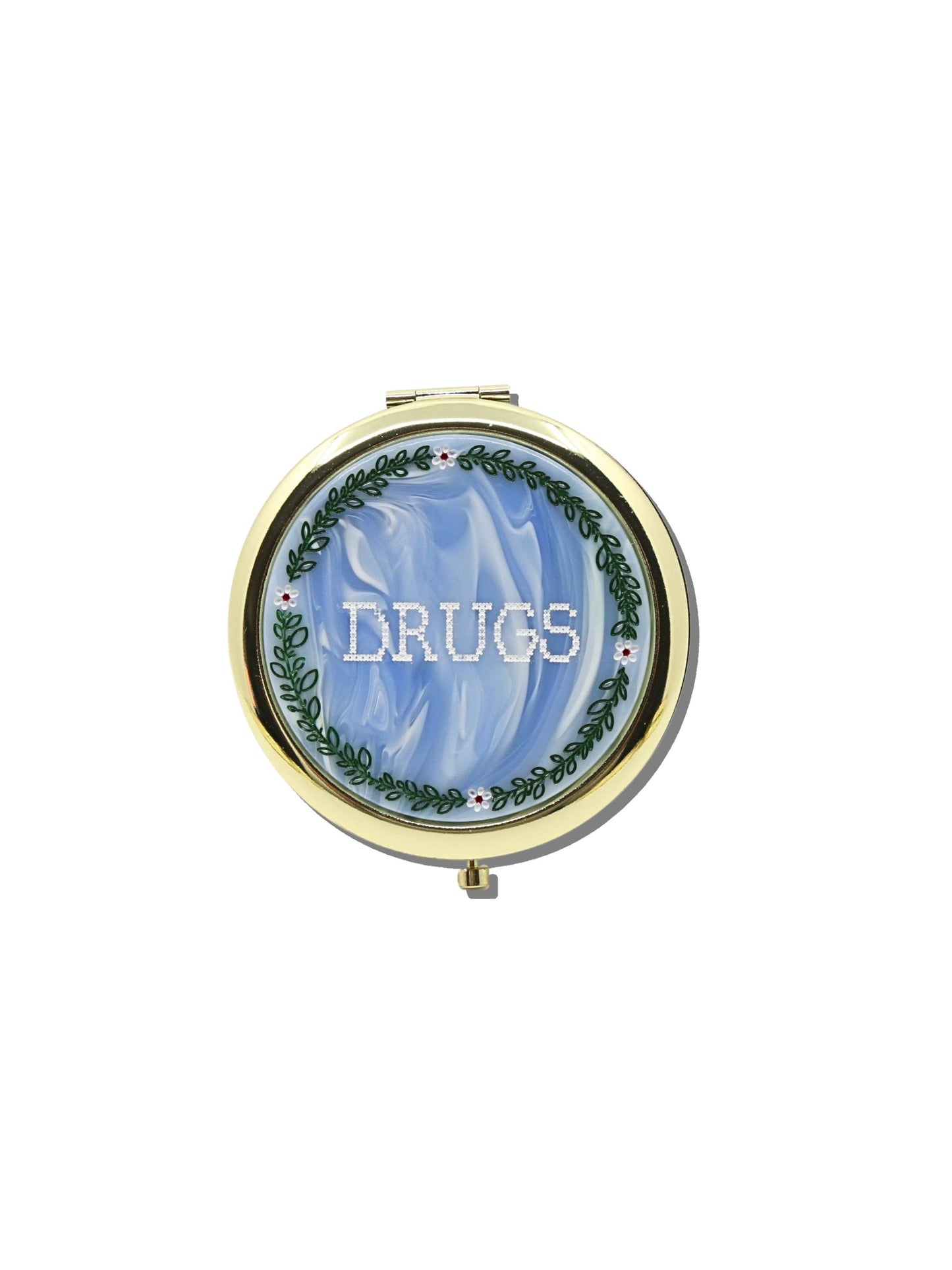 Hand-painted Cross Stitch "Drugs" Pill Case