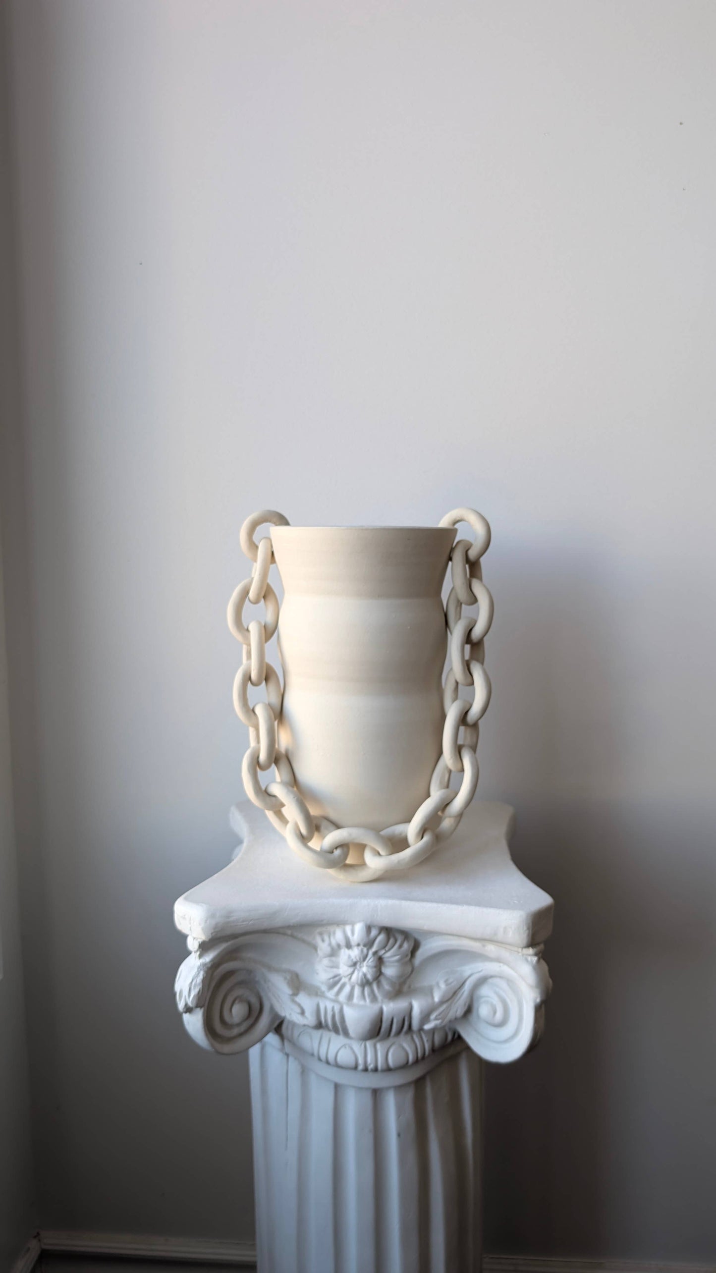 Handmade Ceramic vase with chain accent|decor vase (one of a kind)