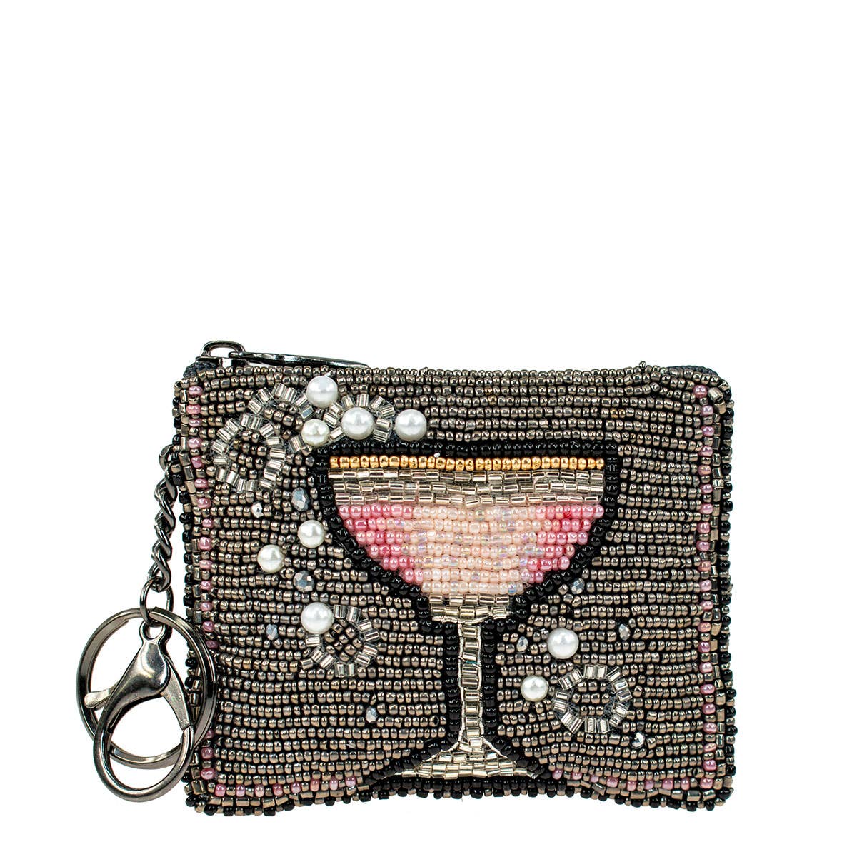 Pink Champagne Beaded Champagne Glass Coin Purse/Key Fob