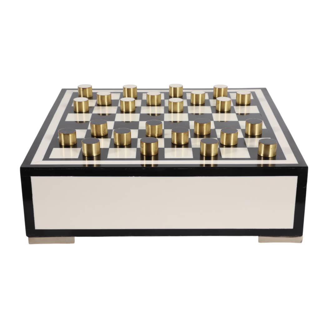 Game Set - Black/Ivory Resin Checkers with Drawer, 15 in.
