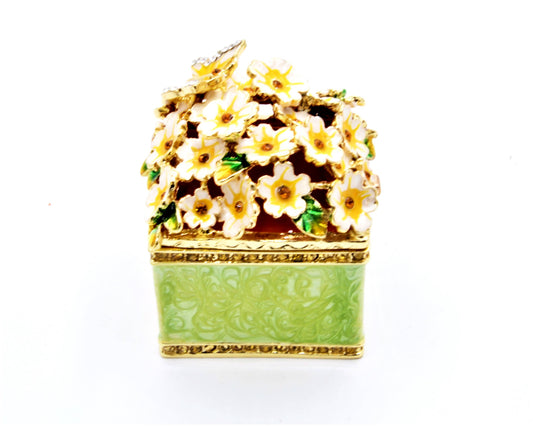 Jeweled Floral Trinket Box with Butterfly. Hand Crafted