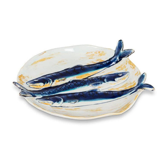 Round Triple Fish Plate-Blue & Yellow-7"D