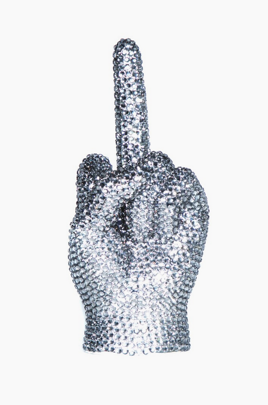 Graphite Rhinestone Silver Middle Finger Tabletop-9" Tall