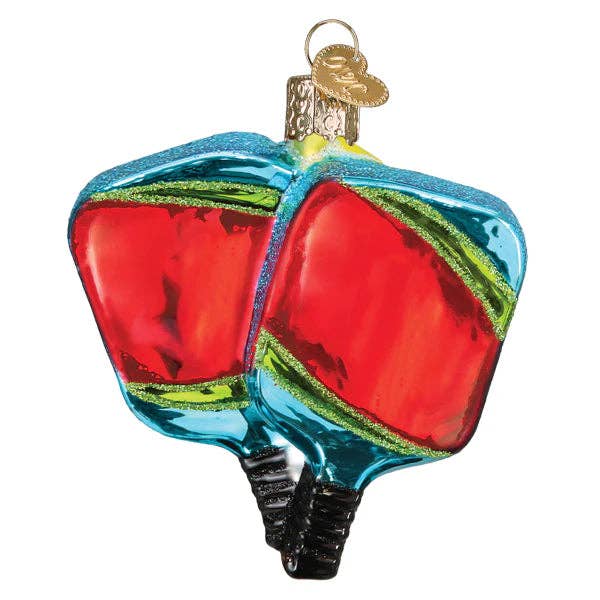 Hand-Blown, Hand-Painted Glass Christmas Ornament (Pickleball Paddles)